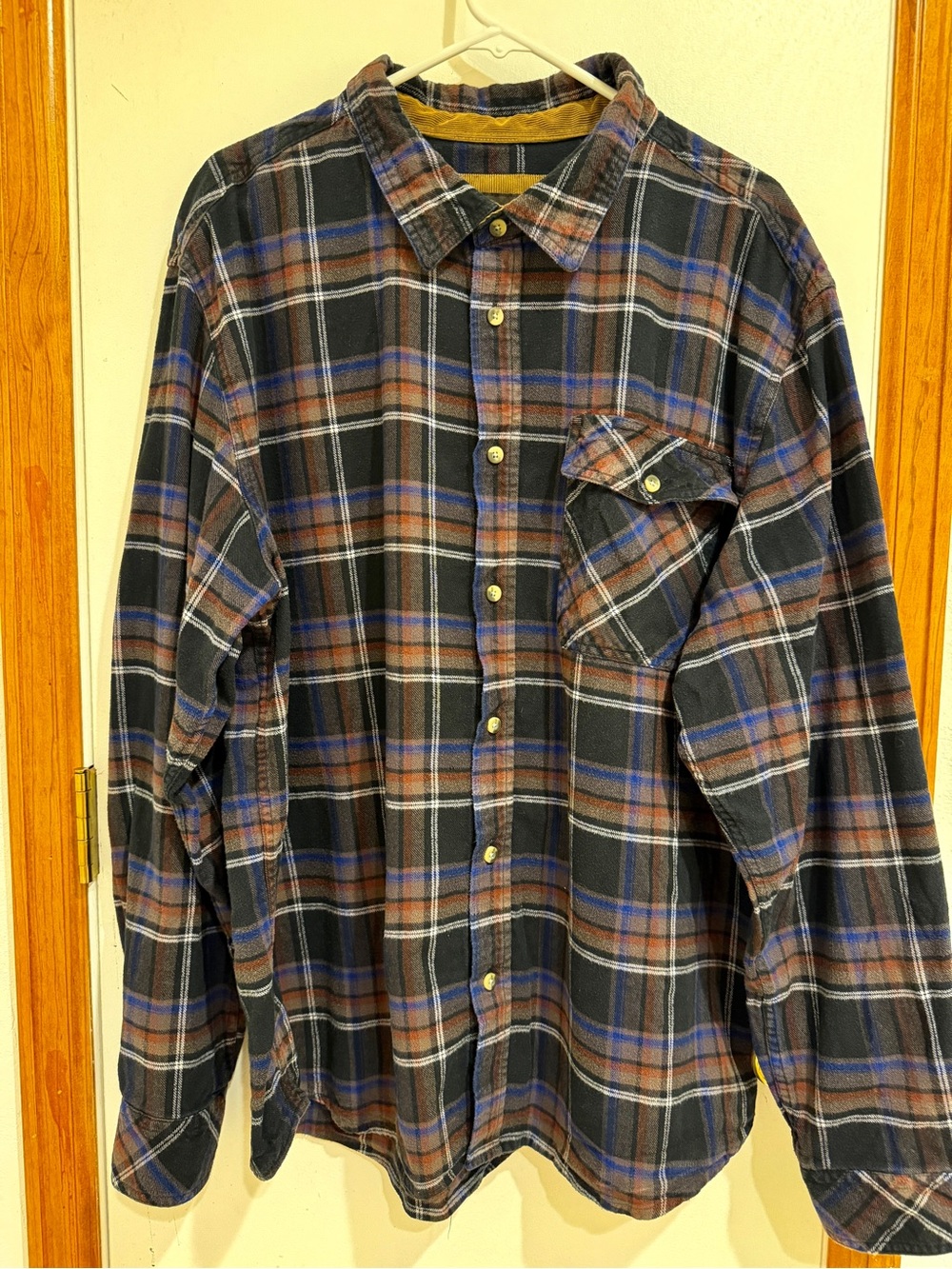 Men's Black Plaid Button-Down Shirt with Brown & Blue Accents